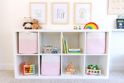 NaturalCozy 13x15x13 Kallax Storage Cubes, 3 Pack | Cotton Rope Cube Storage Bins Woven Baskets for Organizing | Kallax Insert Baskets for Shelves Organizer, Kids Toy, Pantry, Closet, Baby Nursery - Image 3