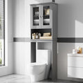 Over the Toilet Storage Cabinet, Bathroom Storage Cabinet Over Toilet, Space Saver with 2 Tempered Glass Doors, Grey by Meilocar