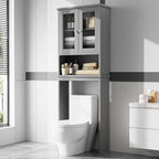 Over the Toilet Storage Cabinet, Bathroom Storage Cabinet Over Toilet, Space Saver with 2 Tempered Glass Doors, Grey by Meilocar