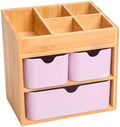 Bamboo Makeup Organizer with 3 Pink Drawers by Ninebendstreams
