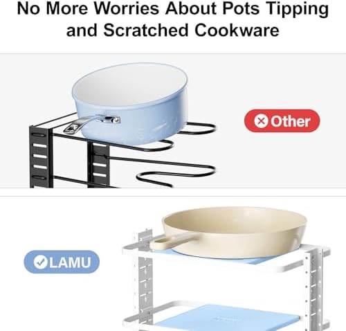 LAMU Pots and Pans Organizer for under Cabinet, 6-Tier Heavy Duty Pan Pot Organizers inside Cabinet Adjustable 14 to 24.57", Pot Rack Kitchen Cabinet Organization and Storage Holds up to 12" Cookware - Image 5