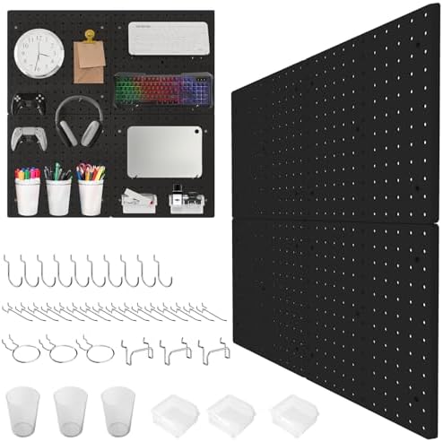 FZK Modular Plastic Peg Board Wall Organizer Kit, 12x12, Black by FZK