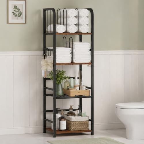 Snughome Towel Rack Free Standing 4-Tier M-Shaped Detachable Dividers, Metal Towel Storage Shelf for Bathroom, Pool Towel Rack Holder, Space-Saving Storage Organizer, Modern Bath Towel Storage Holder - Image 2