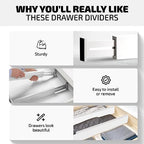 4-Pack Drawer Divider - 2.6" High, 16" to 22" Adjustable Bamboo Drawer Organizers for Clothes, Expandable Dresser Separators in Bedroom/Bathroom/Kitchen/Office Organization and Storage (White) - Image 5