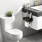 VOLDRA Toilet Paper Holder with Shelf Black Wipes Dispenser for Bathroom Stainless Steel Toilet Paper Holder with Storage Drawer Adhesive Wall Mount Small Bathroom Shelf - Image 2