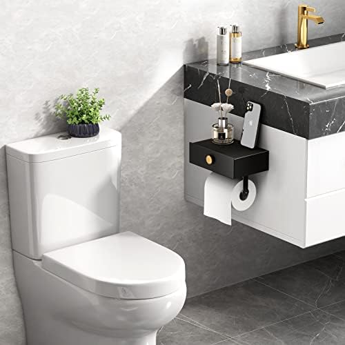 VOLDRA Toilet Paper Holder with Shelf Black Wipes Dispenser for Bathroom Stainless Steel Toilet Paper Holder with Storage Drawer Adhesive Wall Mount Small Bathroom Shelf - Image 2