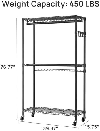 Golpart Heavy Duty Rolling Clothes Rack Wheels Portable Metal Garment Rack - Image 3