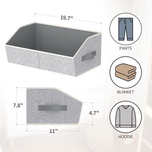 Homsorout Storage Bins for Shelves - Large Trapezoid Closet Shelf Organizer, Fabric Organization Bins with Handles, Storage Baskets for Clothes, Towel, Purse, 4 Pack, Light Gray - Image 3