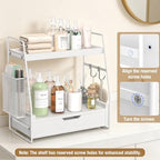 2-Tier Bathroom Counter Organizer with Drawer, Wood Counter Storage Shelf - Image 6