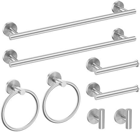 USHOWER 8PCS Brushed Nickel Bathroom Hardware Set, 18-Inch Towel Bar Set by USHOWER