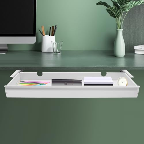 Xuthusman Under Desk Drawer, Under Desk Mounted Sliding Pull-Out Drawer Storage Organizer Space Saving Hidden Pull-Out Drawer for Office Home Desktop Accessories (White) by Xuthusman