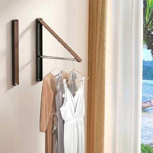 Dr.DJ Clothes Drying Rack Wall Mounted, Retractable & Foldable Clothes Hanger for Laundry Room Organization and Storage, Clothes Hanger Rack for Dorm, Closet, Balcony, Laundry Room(2Pack, Wood) - Image 4