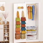 SWTYMIKI Over The Door Purse Organizer - Wall Mounted Purse Rack with 16 Hooks and Metal Basket, Handbag Hanger Organizer Holds up to 16 Bags, Bag Rack Can Use As 1/2 Part, for Door, Closet - Image 2
