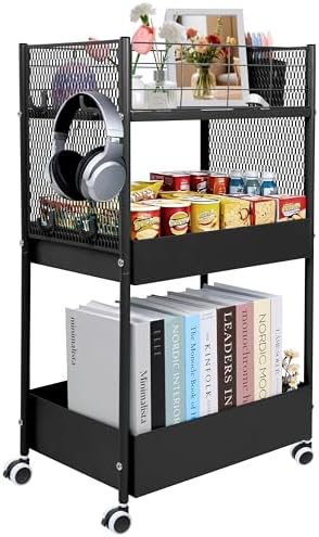 3 Tier Rolling Storage Cart Metal Utility Cart with Wheels by Unknown