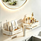 Over The Sink Bathroom Shelf Organizer, No-Drill Countertop Caddy for Toiletries & Skincare, Rust-Proof Carbon Steel & Aluminum, Fits Most Faucets (Cream, 19.68inch) by Unknown