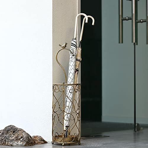 Umbrella Rack Stand,Umbrella Rack for Entryway,Canes Walking Sticks,Cast Iron Bird Handle and Drip Tray (Antique Gold) - Image 6