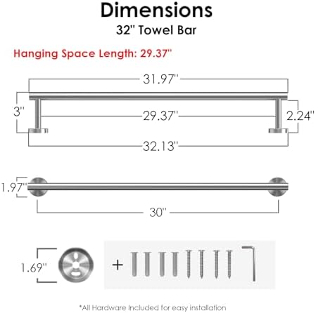 FORIOUS Towel Bar Towel Racks for Bathroom Wall Mounted 30" Brushed Nickel - Image 3