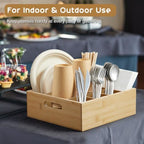 ALELION Bamboo Utensil Holder for Party, Paper Plate Organizer for Countertop, Silverware Caddy with 6 Compartments for Plates, Cups, Forks, Spoons, Napkins, Cutlery Holder for Kitchen Camping Buffet - Image 2