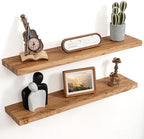 Floating Shelves for Wall Decor, 8" Deep Rustic Solid Elm Wood Floating Shelves Wall Mounted, Wall Shelves with Invisible Bracket for Living Room Bathroom Bedroom Kitchen, 36 Inch Set of 2, Natural by FLYJOE