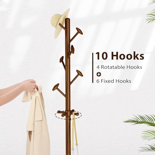 Taitiy Solid Wooden Coat Rack Stand Freestanding Hall Tree with 10 Hooks - Image 2