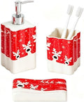 Christmas Reindeer Bathroom Accessories,3-Piece Ceramic Bathroom Accessory Set with Soap Dish, Dispenser, and Tumbler, Red by TCQMSS