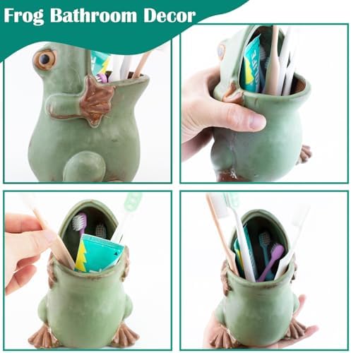 FlidRunest Extra Large Kids Frogs Toothbrush Holder for Bathroom - Ceramic Animal Tooth Brush Holder Cup - Easy to Clean Toothbrush and Toothpaste Holder - Great Gift for Boy, Friends, Kids, Men - Image 6