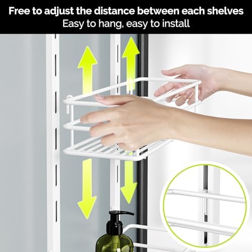 Orimade Over the Door Shower Caddy Adjustable 5 Tier Black,Bathroom Hanging Organizer Shelf Rustproof with 4 Hooks,Shower Basket with Soap Holder and Suction Cup, White - Image 2