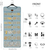 SMRITI Hanging Jewelry Organizer with Dual Zippered Pockets Canvas Double Sided Rotating Hanger Necklace Hanging Wall Organizer Earring Dustproof Holder Wall Mount Accessories Display Bag(Light Blue) - Image 5