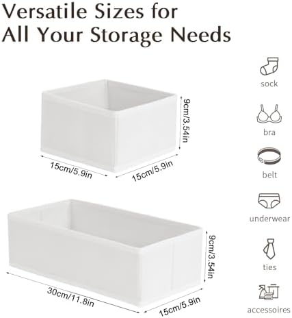 DIMJ Drawer Organiser System, Drawer Organiser, Foldable Storage Box, Fabric, Drawer Inserts for Wardrobes, Wardrobe Organiser for Trousers, Clothes, Set of 4, White - Image 3