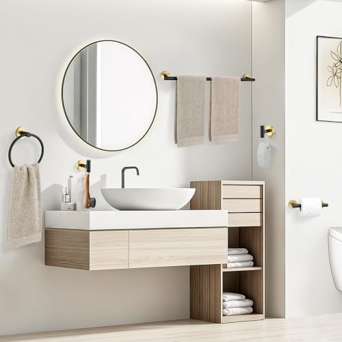 TURS Black and Gold 5 Piece Bathroom Hardware Set, SUS304 Stainless Steel Gold Black Towel Bar Set, 24 Inch Rould Bathroom Accessories Kit Wall Mounted - Image 6