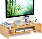 Ufine Bamboo Monitor Stand with Storage Compartments Small Desk Organizer by Ufine