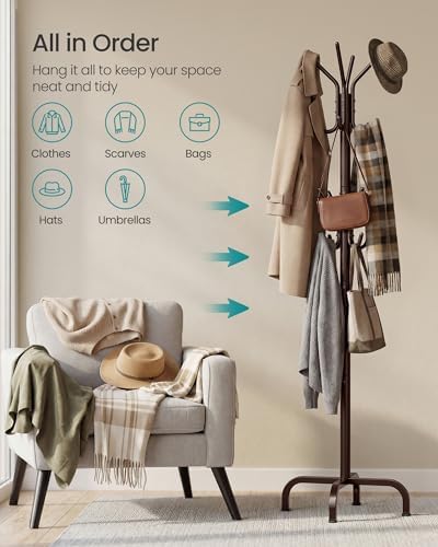 SONGMICS Coat Rack Freestanding, Steel Stand with 16 Hooks and 4 Legs - Image 3