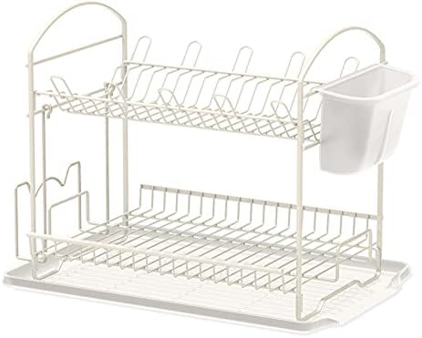 Simple Houseware 2-Tier Dish Rack with Drainboard, White - Image 2