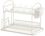 Simple Houseware 2-Tier Dish Rack with Drainboard, White - Image 2