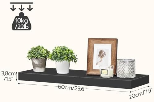 HOOBRO Floating Shelves for Wall, Wall Mounted Shelf Set of 2, 23.6" Hanging Shelf with Invisible Brackets, for Wall Decor Storage in Bathroom Bedroom Kitchen Living Room Office, Black BK60BJ01 - Image 3