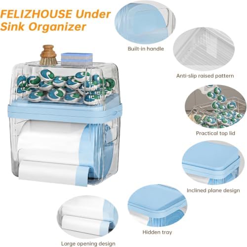2-in-1 Trash Bag Holder Laundry & Dishwasher Pods Container,Garbage Bag Dispenser with Removable Lids,Kitchen Organizer and Under Sink Storage Box (Blue) - Image 7