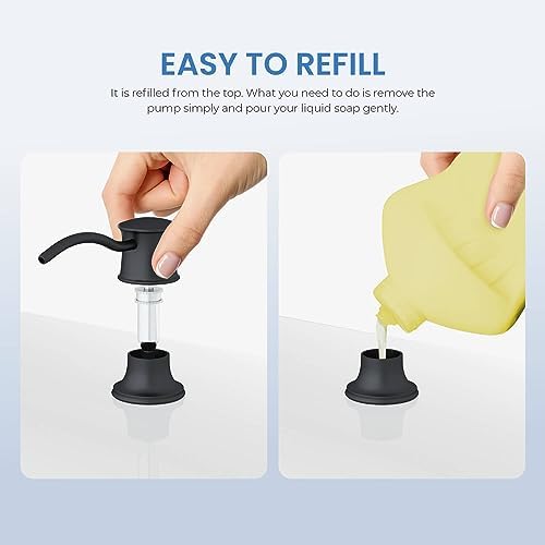 KIBI Countertop Refillable Soap Dispenser for Kitchen Sink | 8.5 Ounce Capacity with Easy Pump Action | Durable Stainless Steel Pump and Matte Black Finish for Corrosion Resistance (KSD101) - Image 7