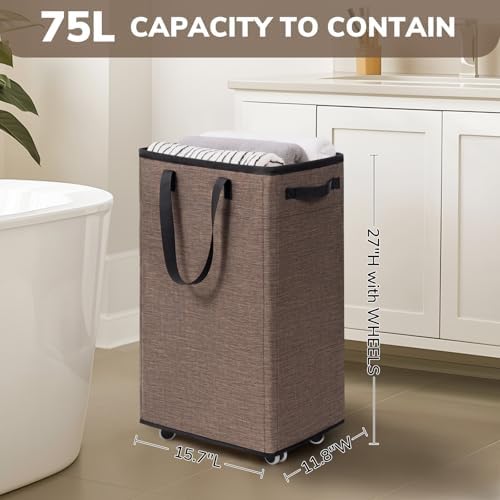 Goodpick 75L Collapsible Laundry Baskets with Removable Wash Bag and Wheels - Image 2