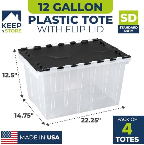 12 Gallon Clear Storage Tote with Flip Lid, Standard Duty, Pack of 4 - Image 2