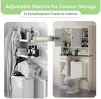 Over The Toilet Storage Cabinet with 7 Shelves, Imitation Walnut Grain Above Toilet Bathroom Organizer with Toilet Paper Holder Stand, Space Saver for Restroom, Laundry, Bathroom (White) - Image 5