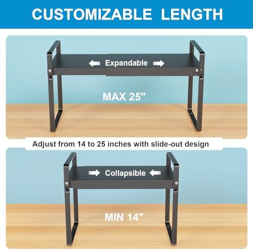 Expandable Cabinet Shelf Organizer, 11 Inch Deep, Black, 2 Pack - Image 3