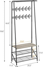OUTLANE Entryway Hall Tree with 10 Hooks, Shoe Bench & Storage Shelf, Coat Rack Organizer with Wood Accents and Metal Frame for Entryway, Living Room, Bedroom, Gray-Double row - Image 2