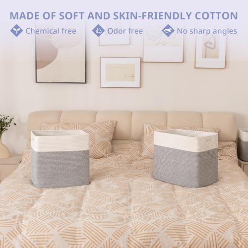 OIAHOMY 2 PACK Tall Storage baskets 55L Blanket Basket Living Room Grey - Image 6