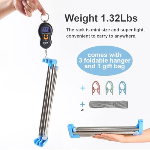 Portable Garment Rack, Folding Clothes Rack, Collapsible Clothing Rack for Dance, Travel, Camping, Laundry, Indoor, Outdoor, Drying, RV, Mini Compact Racks Blue + 3 Foldable Clothes Hangers - Image 6