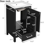Harper & Bright Designs 18" Bathroom Vanity with Sink, Free Standing Single Vanity Set with One Divider Drawer, and Door Storage Shelf, Wooden Storage Cabinet with Ceramic Basin for Bathroom, Black - Image 2