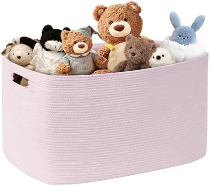 86L Large Woven Laundry Basket Hamper with Handles, Pink by SunNewt