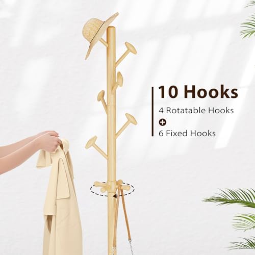 Taitiy Solid Wooden Coat Rack Stand Freestanding Hall Tree with 10 Hooks - Image 6