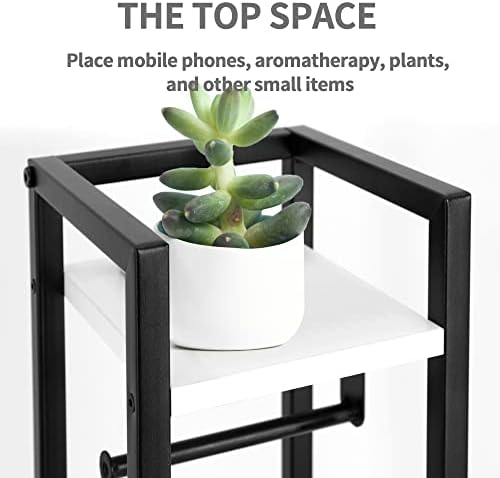 SUNTAGE Small Bathroom Storage Cabinet, Narrow Side Bathroom Organizer w/Toilet Paper Roll Holder and Metal Frame, Slim Toilet Paper Storage Cabinet for Bathroom, White - Image 2
