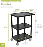 Pearington 3-Tier Compact Multi-Purpose Plastic Utility Cart with Lockable Wheels up to 300LBS, Black - Image 2