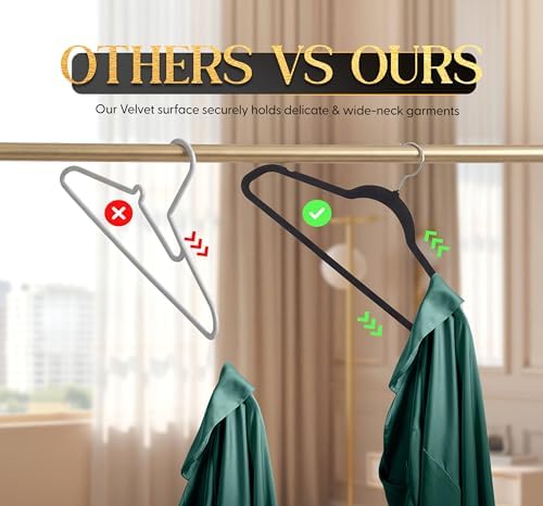 Beddora Velvet Hangers 50-Pack,Black Non-Slip Slim Space-Saving Closet Organizer, Suit & Coat Hangers, Heavy-Duty, 360° Swivel Hook - Image 3
